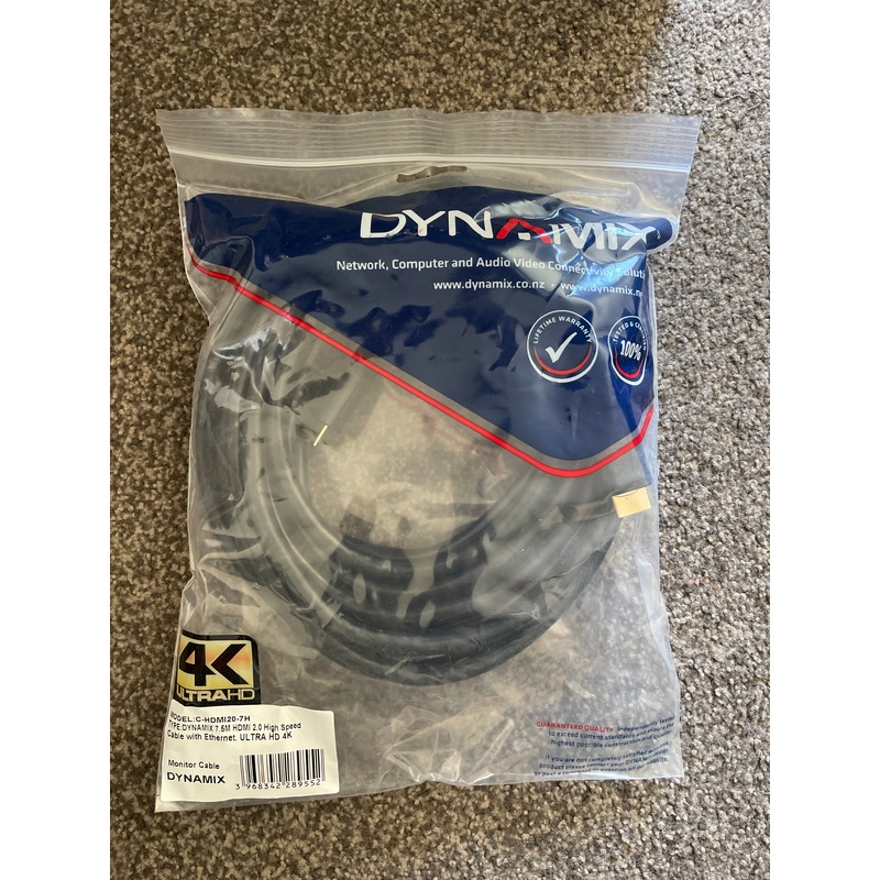 Dynamix 7.5M HDMI 2.0 high speed cable with ethernet.Ultra HD 4K