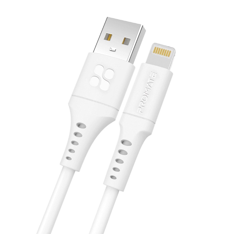 PROMATE 2m USB-A to Lightning Data & Charge Cable. Data Transfer Rate 480Mbps. Total current 2.4A. Durable Soft Silicon Cable. Tangle Resistant 25000+ Bend Tested. Black **Not MFI Certified**
