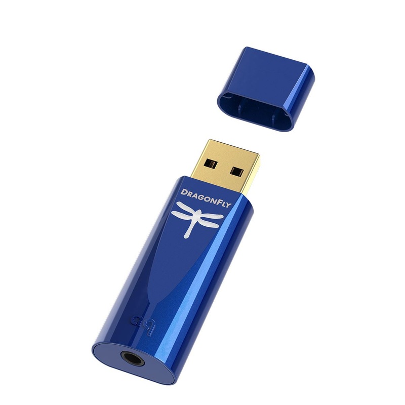 AUDIOQUEST Dragonfly cobalt DAC, Preamp & Headphone Amp. Output 2.1v 64-Bit digital volume control. Works with Windows 7 and later, Apple 10.6.8 or iOS5 and later. Android 5.0 and later. A-C adaptor