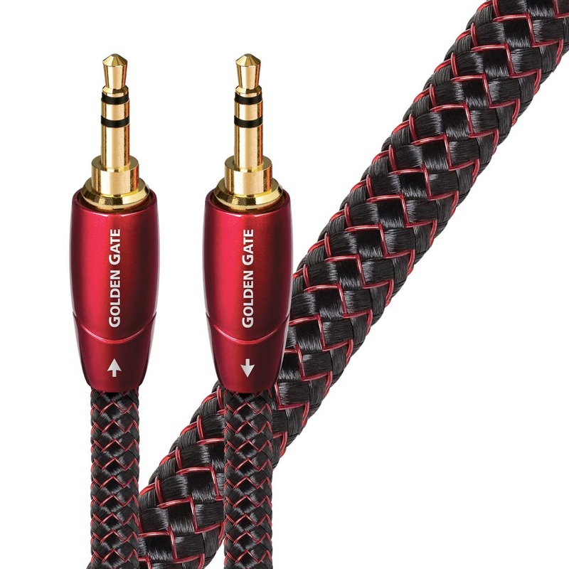 AUDIOQUEST Golden Gate 2M 3.5mm M- 3.5mm M. Solid perf surface Copper. Gold Plated/cold welded termination Foamed-Polyethylene dielectric Metal layer noise dissipation Jacket – red – black braid