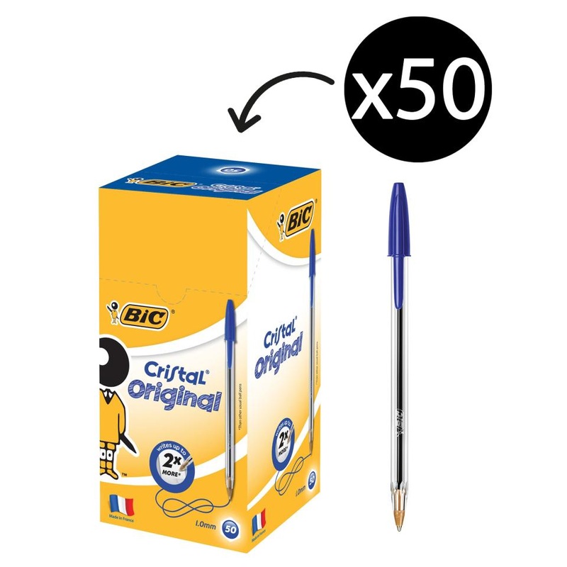 BIC Cristal Original Ballpoint Pen Medium 1.0mm Blue Box of 50