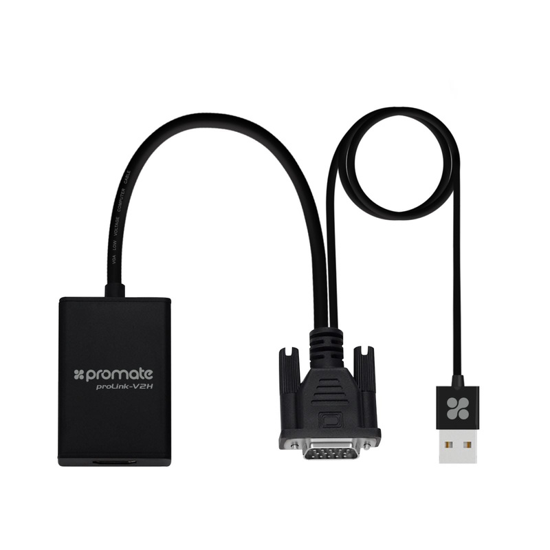 PROMATE VGA (Male) to HDMI (Female) Display Adaptor Kit with Audio. Supports up to 1920×1080@60Hz. Hassle-free Setup Plug-and-play. Supports both Windows & Mac. Black Colour.