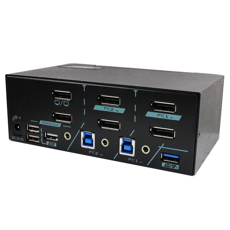 REXTRON 2-Port Dual View DisplayPort USB3.0 KVM Switch. Supports 4K60 Max. Support USB Console.