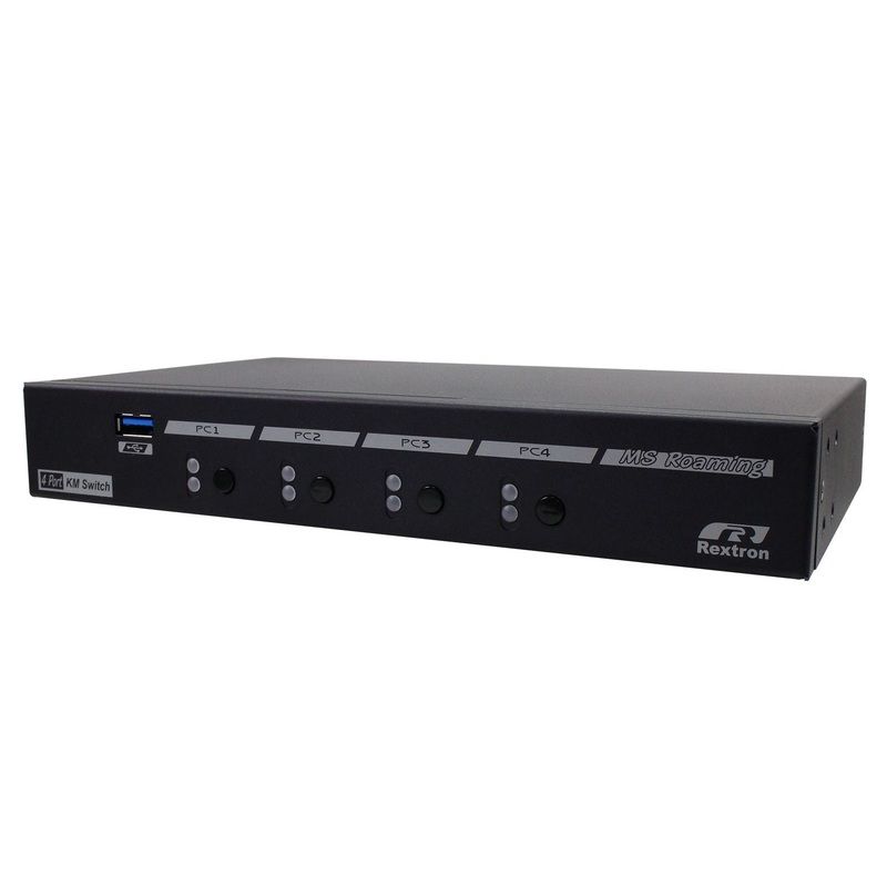 REXTRON 4-Port USB-A 3.2 Gen 1 KM Switch with Mouse Roaming Function. Allows 4 Computers to Share USB Peripherals. Flexible Preset Screen Layout of 1×4, 2×2, 1+3 or 4×1.