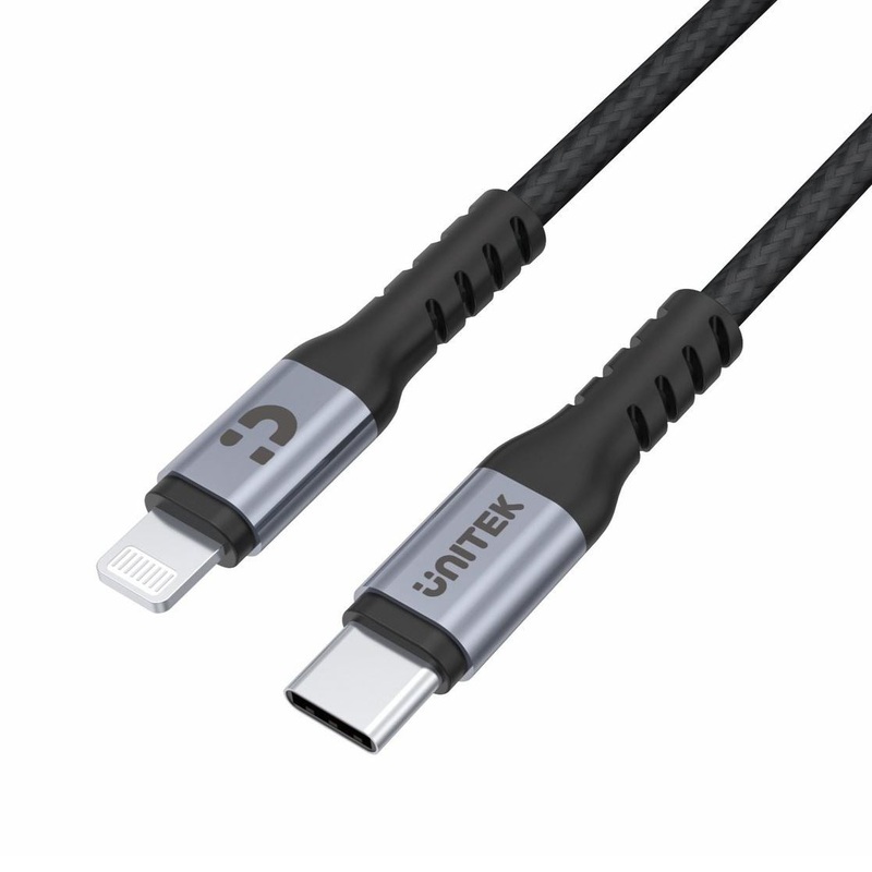 UNITEK 1m MFi USB-C to Lightning Connector Cable. Apple Certified Fast Charge and Sync. Grey Colour
