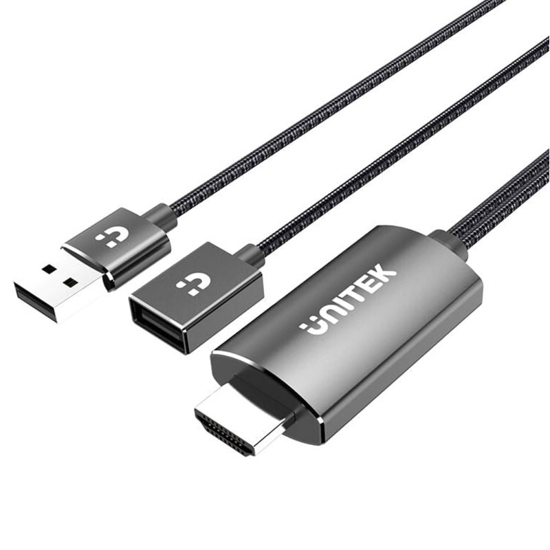 UNITEK HDMI 1m Conversion Cable for Mobile Devices Convert USB-A to HDMI. Compatible with Smartphones and Tablets. Includes Built-in Bus- Powered Connector. Easy Plug & Play. Space Grey Colour.