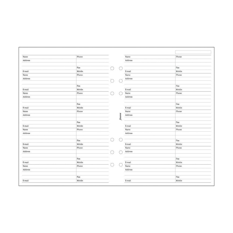Filofax A5 Name/Address/Phone Refill