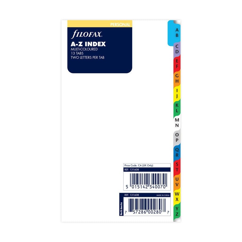 Filofax Personal Multi Coloured A-Z Index Refill