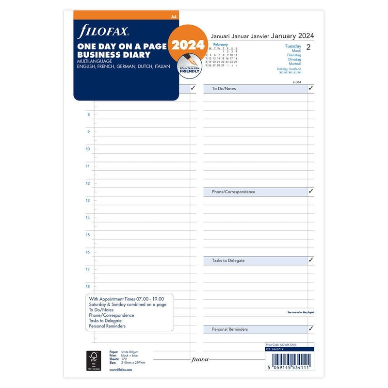Filofax Refill Classic Day Per Page With Appointments A4 ML 2024