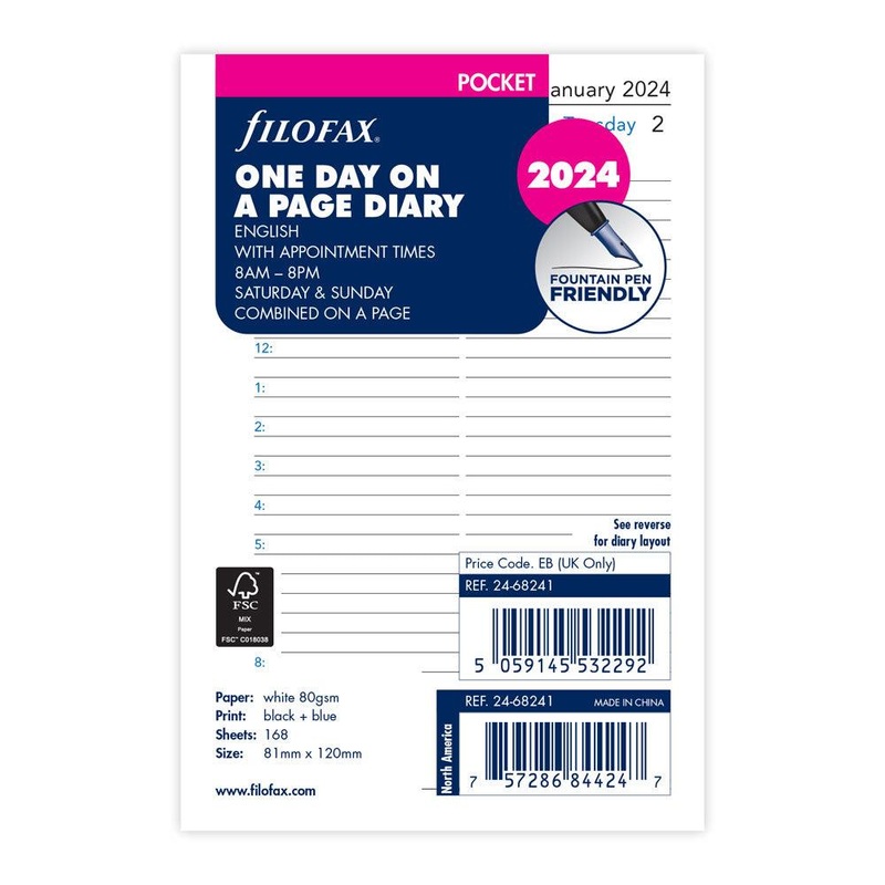 Filofax Refill Classic Day Per Page With Appointments Pocket 2024