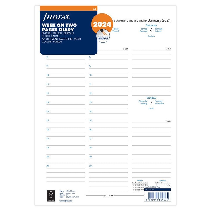 Filofax Refill Classic Week To View With Appointments Vertical A4 ML 2024