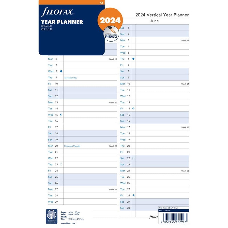 Filofax Refill Year Planner Vertical A4 2024