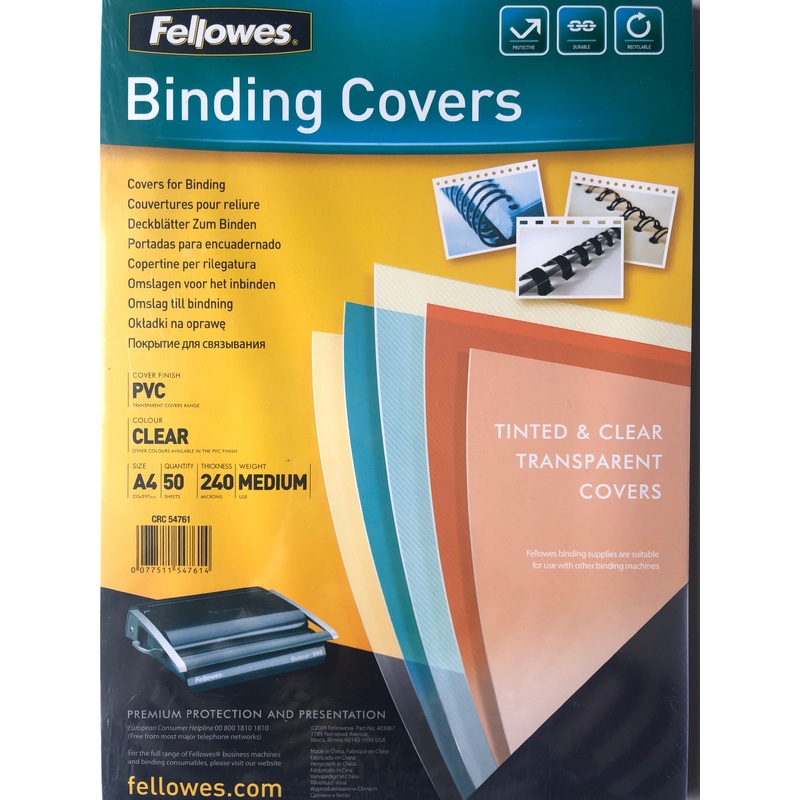 Fellowes A4 Binding Covers  Clear (240 Microns, Pack of 50)