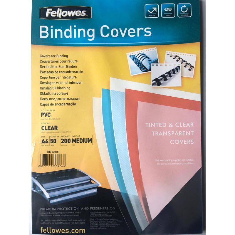 Fellowes A4 Binding Covers  Clear (50 Sheets)