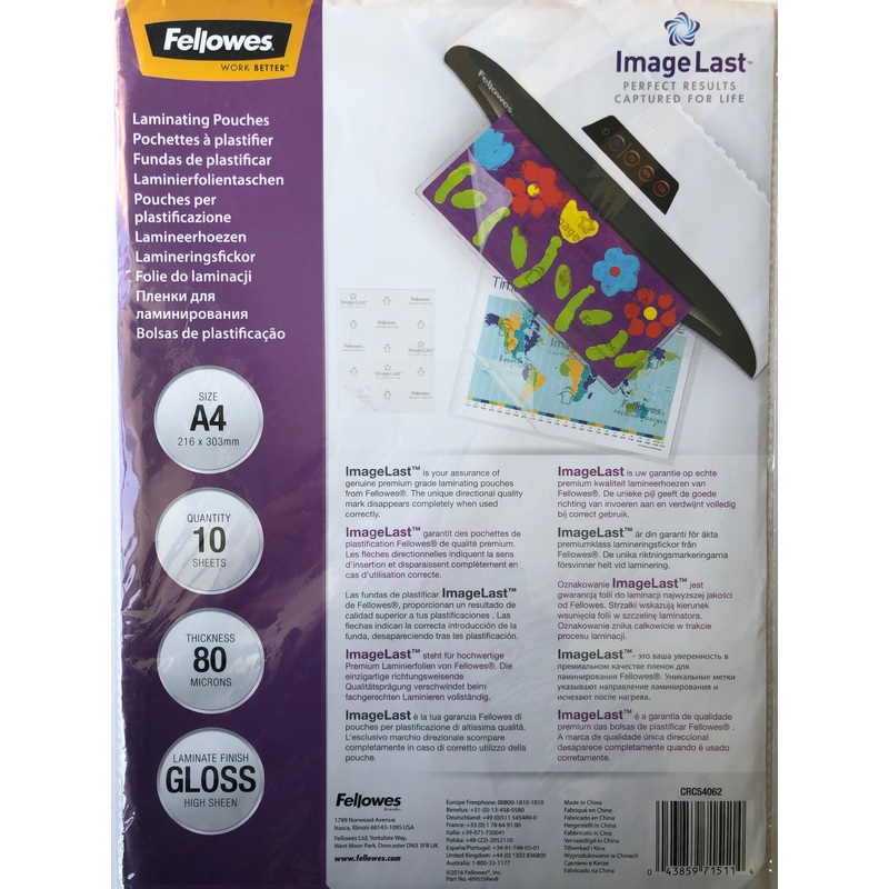 Fellowes ImageLast A4 Laminating Pouches  Gloss (80 Microns, Pack of 10)