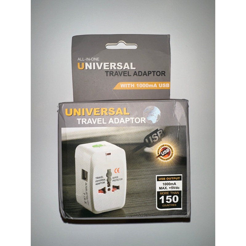 All-in-One Universal Travel Adaptor with 1000mA USB output: