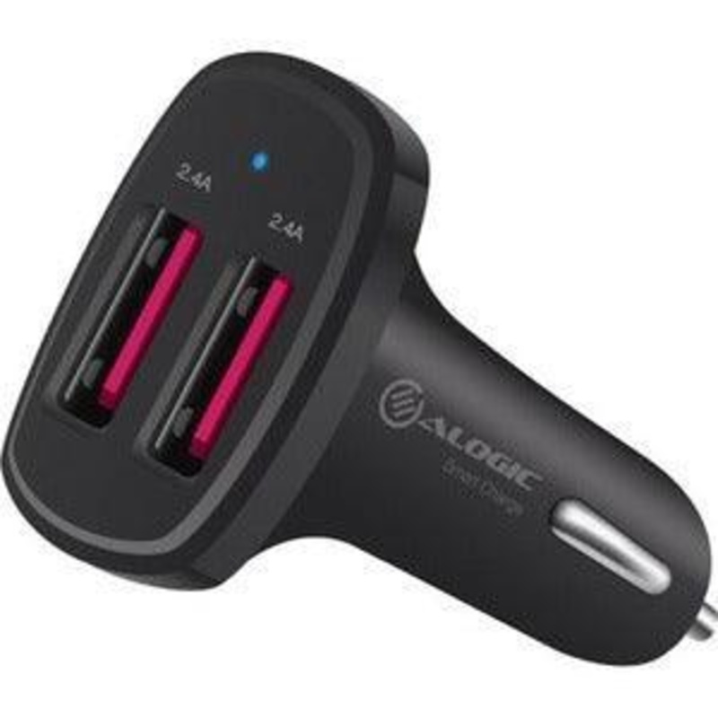 2 PORT USB-A CAR CHARGER 5V/4.8A BLACK