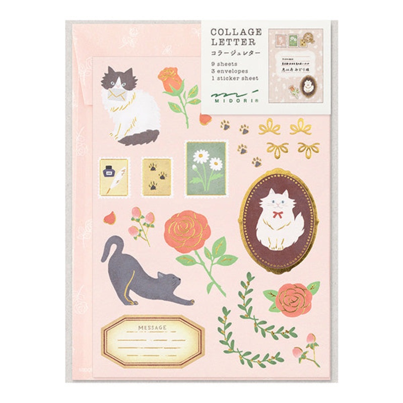Midori Letter Set Collage Pattern – Cat