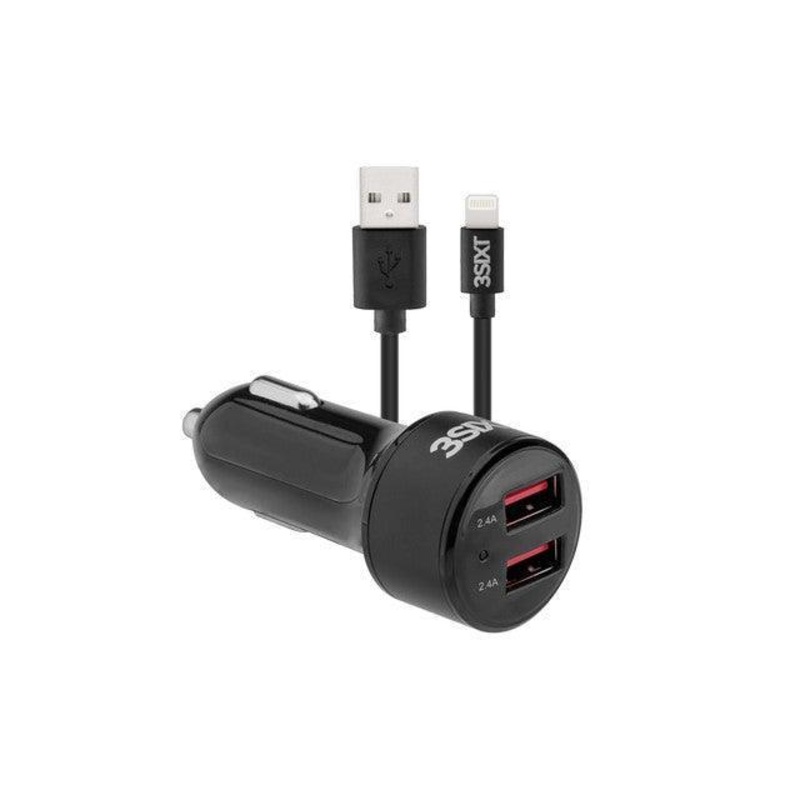3sixT Car Charger 4.8A + Lightning Cable 1m – Black