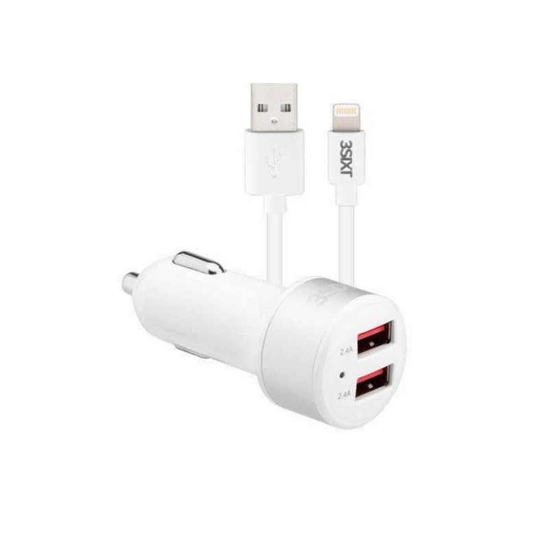 3sixT Car Charger 4.8A + Lightning Cable 1m – White