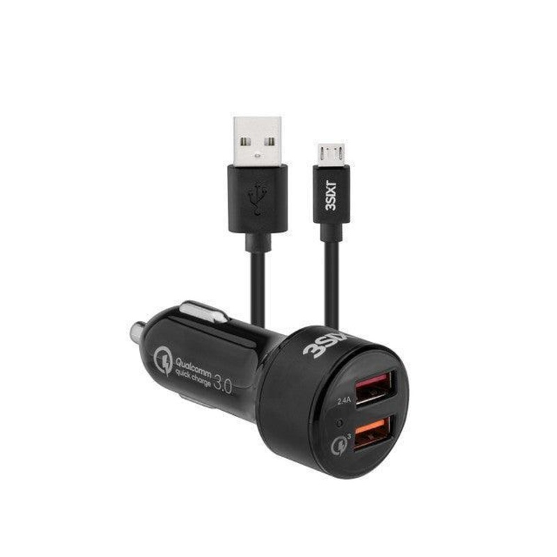 3sixT Car Charger 5.4A + Micro USB Cable 1m – Black