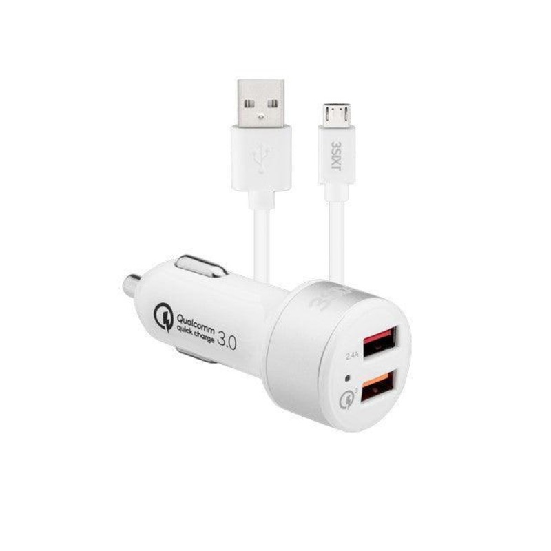 3sixT Car Charger 5.4A + Micro USB Cable 1m – White