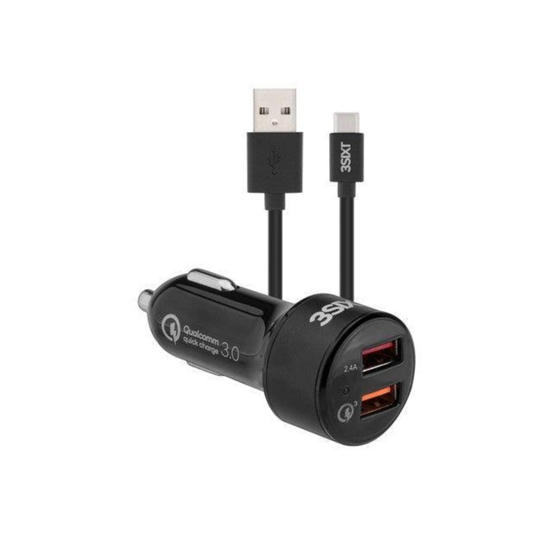 3sixT Car Charger 5.4A + USB-C Cable 1m – Black