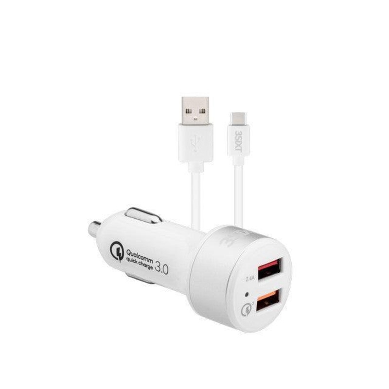 3sixT Car Charger 5.4A + USB-C Cable 1m – White