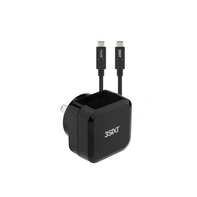 3sixT Wall Charger AU 30W USB-C PD + USB-C/C Cable – Black