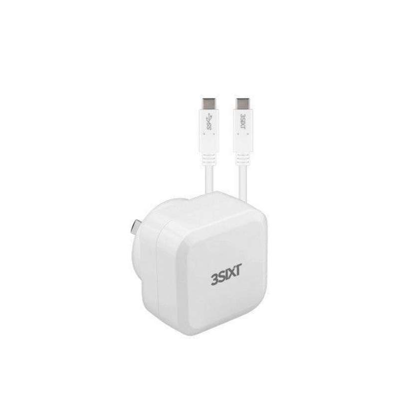 3sixT Wall Charger AU 30W USB-C PD + USB-C/C Cable – White