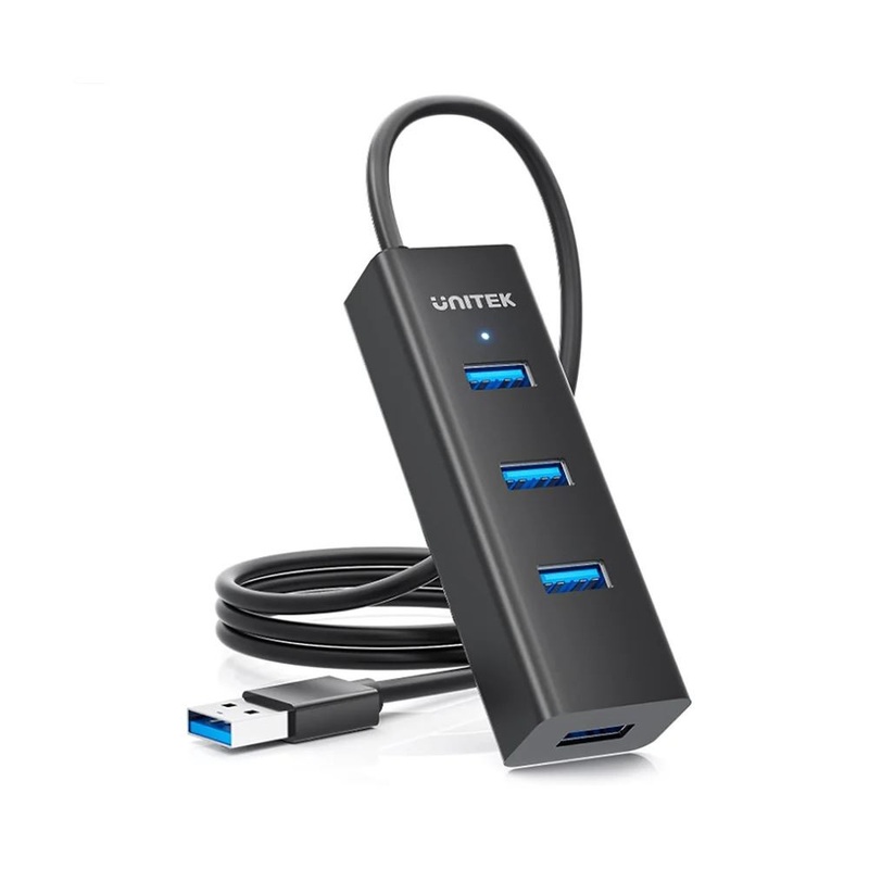 UNITEK USB 3.0 4-Port hub with 1.2m Cable. Speed Data Transfer Rate up to 5Gbps. Plug and play. LED Indicator. Includes Optional Power Port (Micro USB).