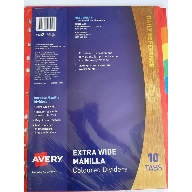 Avery Extra Wide Manilla Coloured Dividers (10 Tabs)