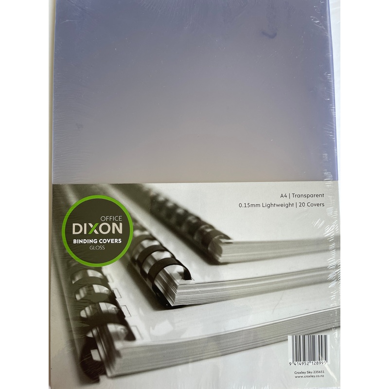 Dixon A4 Binding Covers – Gloss, Transparent (Pack of 20)
