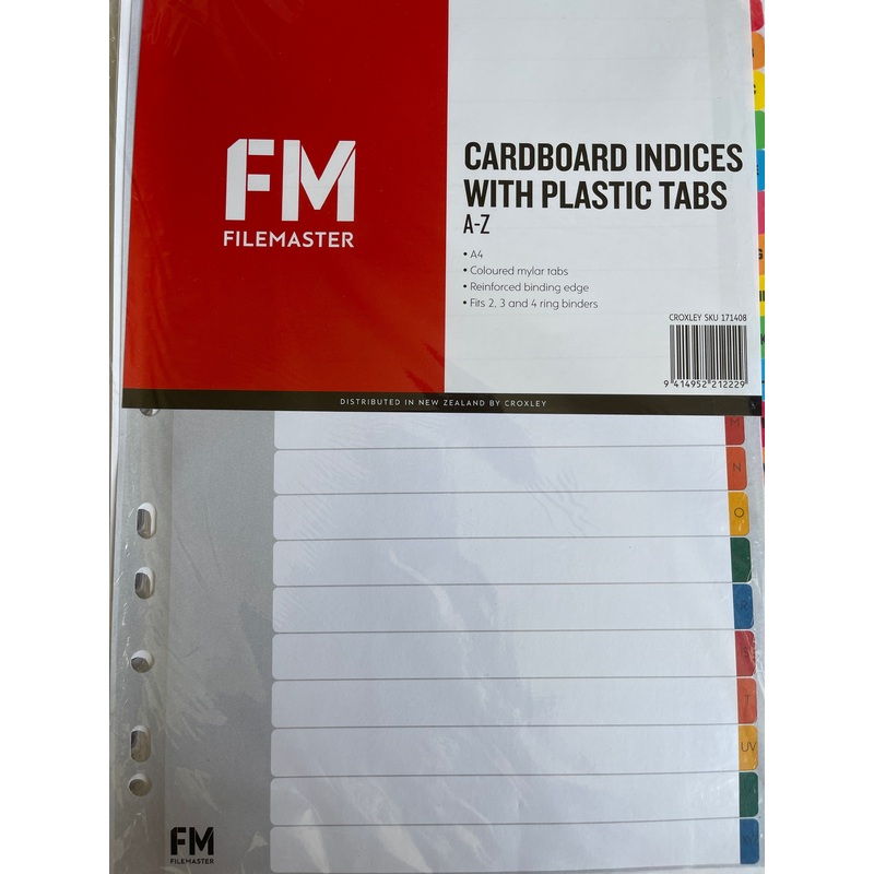 Filemaster A-Z Cardboard Indices with Plastic Tabs (A4)