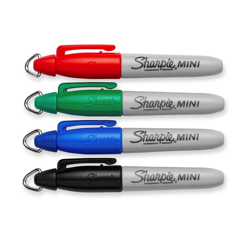 SHARPIE 4-Pack Mini Fine Point Permanent Markers. Permanent on most Surfaces. Quick Drying, Fade & Water-resistant Ink. Includes 4x Colours Black, Blue, Green & Red.