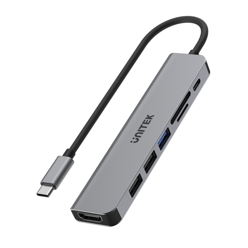 UNITEK 7-in-1 Multi-Port Hub with USB-C Connector. Includes 3x USB-A Ports, 1x HDMI, SD & MicroSD Slots, USB-C Charging Port with 100W PD. 5Gbps SuperSpeed Data-Sync. JUNE Promo – Includes FREE C137W