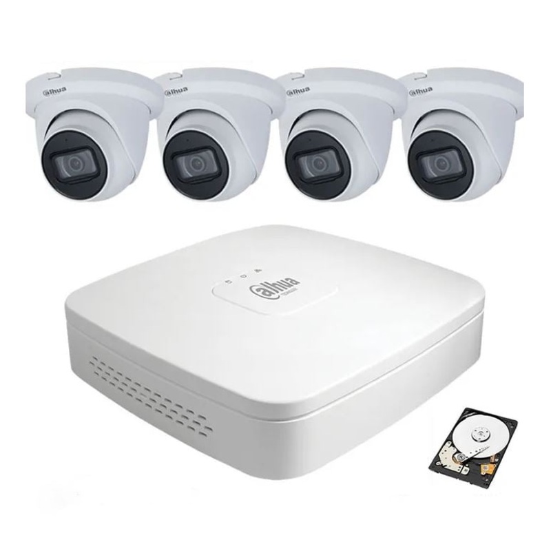 DAHUA 8-Channel IP Surveillance Kit Includes 8-Port 4K PoE NVR with 2TB HDD Installed. 4x DAHUA 4MP IP 2.8mm Fixed PoE IR Turret Cameras. IP67 Rated.