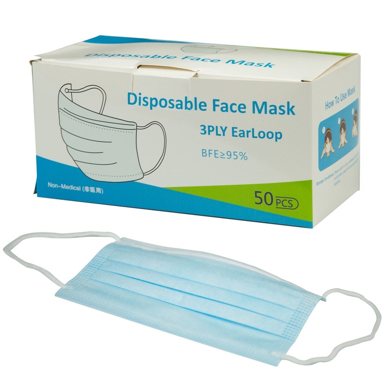 Disposable 3PLY Face Mask – 50pcs Earloop with Adjustable Nose Bridge Non-Medical, Soft, Comfortable & Non-irritating. Each Box Contains 50 Masks. STOCK CLEARANCE SALE