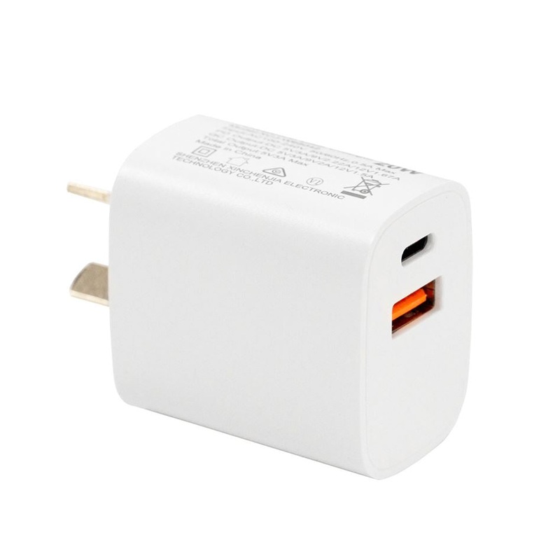DYNAMIX 20W USB-C + QC3.0 USB-A Universal Compact USB Wall Charger. Supports Fast Charge for Apple iPhone 8 or later, iPad 10.2, iPad Air 3rd Gen, iPad Mini 5th Gen Plus all iPad Pro. Qualcom 3.0.