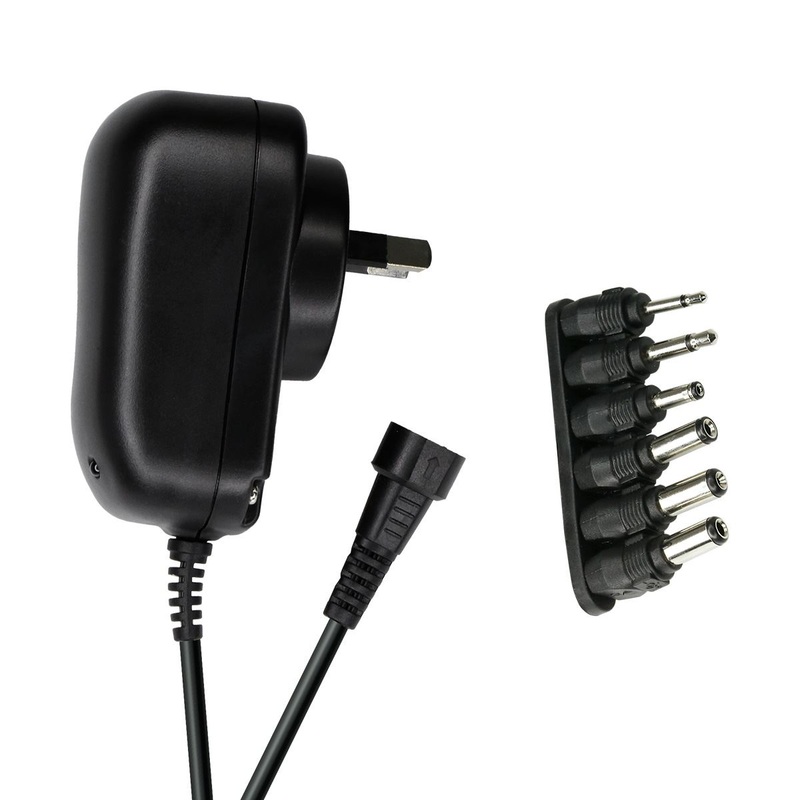 DYNAMIX Universal AC/DC Power Adapter with 6x Detachable Interchangeable Connector Plugs. Supports 3.0/4.5/5.0V 2.0A; 6.0 / 7.5V 1.5A 9.0V 1.3A; 12.0V 1.0A;6.0 (min.) 12.0W(max.) 1.8m Cable.