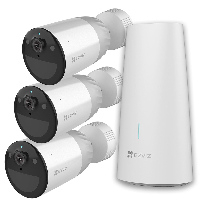 EZVIZ 4MP 3x Camera Wire-Free Security Kit. Includes 1x Base Station & 3x BC1 4MP Outdoor Camera with Long-Lasting 12900mAh Rechargeable Battery, Two-Way Talk, JUNE Promo – Includes FREE C1C-B