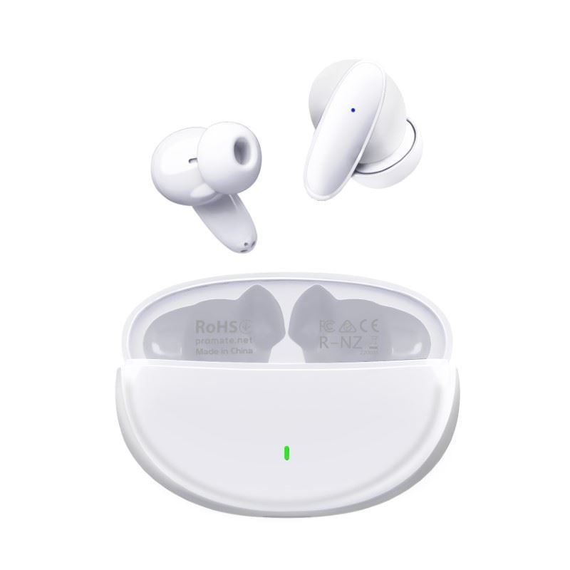PROMATE In-Ear HD Bluetooth Earbuds with Intellitouch & 230mAh Charging Case. Ergonomic Fit, up to 5-Hour Playback, 2x 40mAh Earphone Battery, Water Resistant, Auto Pairing. Black Colour.