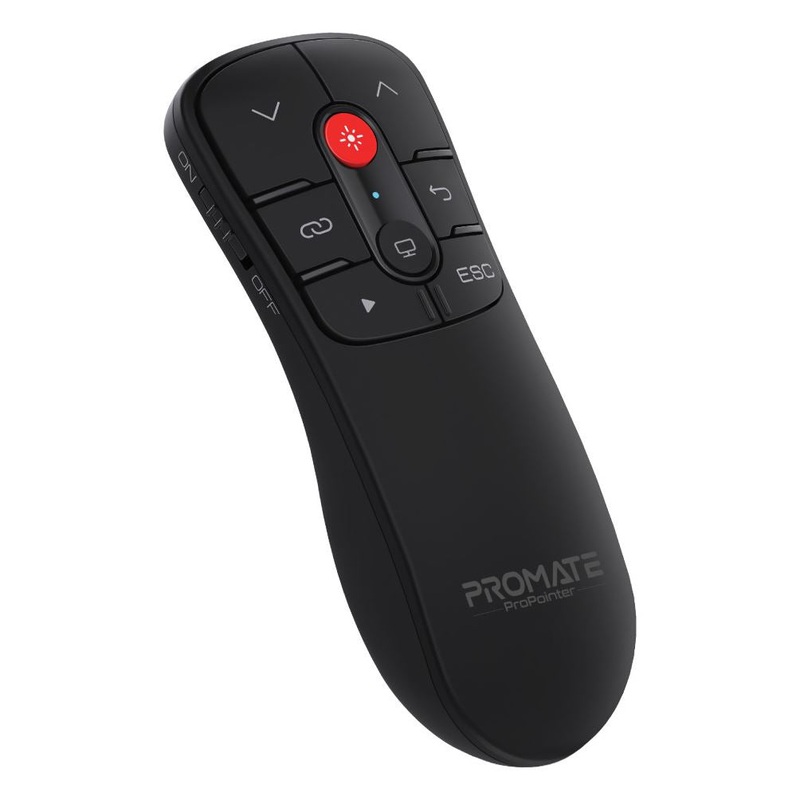 PROMATE Universal Wireless Red Laser Pointer up to 50m Laser Range Includes USB-A & C Dongle. Page Up/Down. Compatible with Mac/Win. 10m Working range. Easy Plug & Play. Black Colour.
