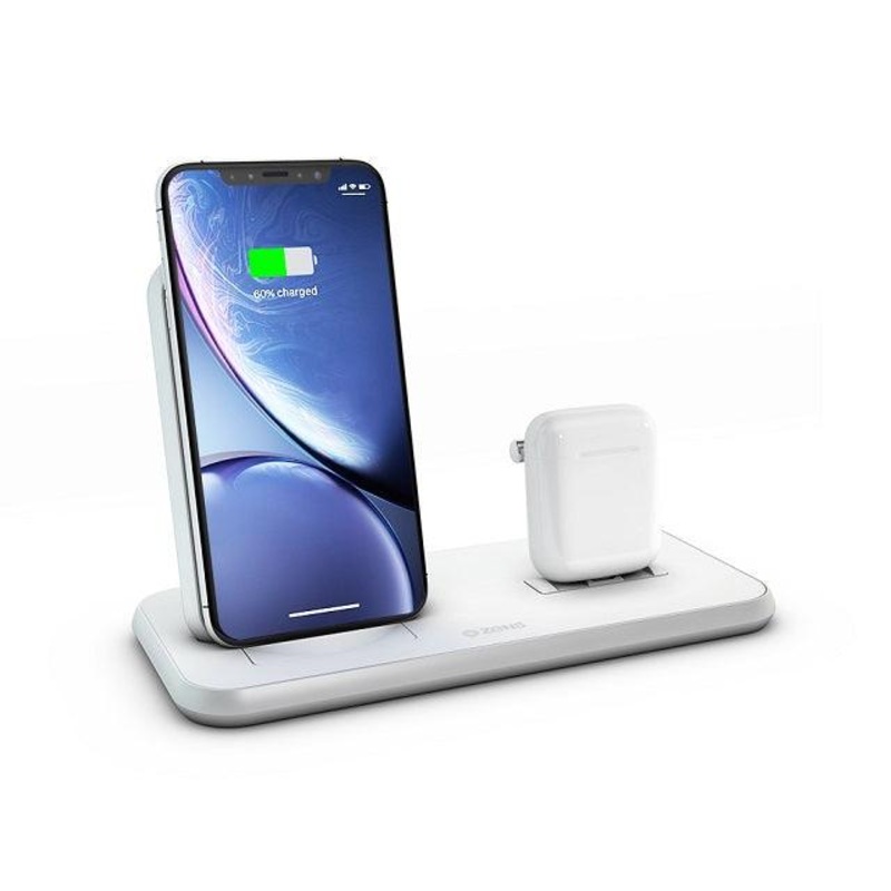ZENS Aluminium Dual Wireless Charger + Dock 10W White 3-1