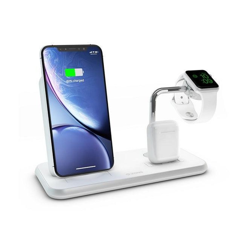 ZENS Aluminium Dual Wireless Charger+Dock+Watch 10W White