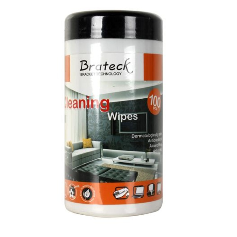BRATECK 100pc LCD Cleaning Wipes. Dermatologically safe, Alcohol Free,  Antistatic & Non-Streak. Suited for Cleaning Items such as Phone, Monitors, TV”s, Laptops, Glass Furniture etc
