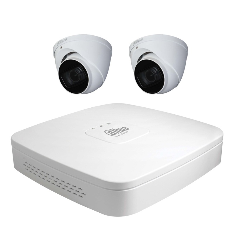 DAHUA 4-Channel IP Surveillance Kit Includes 4-Port 4K PoE NVR with 1TB HDD installed. 2x DAHUA 4MP IP 2.8mm Fixed PoE IR Turret Cameras. IP67 Rated.