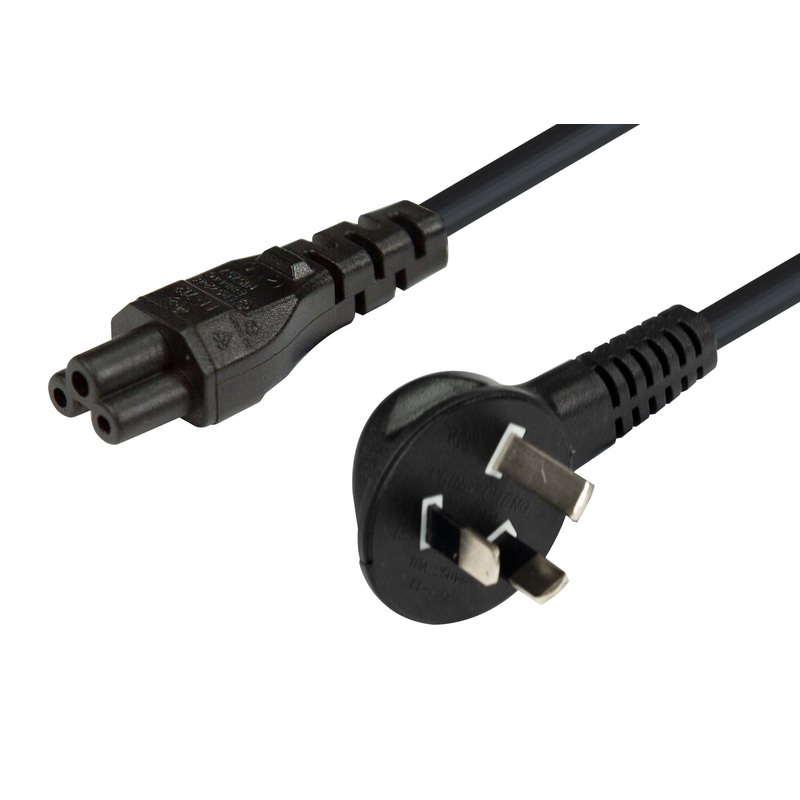 DYNAMIX 0.5M Flat Head 3-Pin to C5 Clover Shaped Female Connector 7.5A. SAA approved Power Cord. 0.75mm copper core. BLACK Colour.
