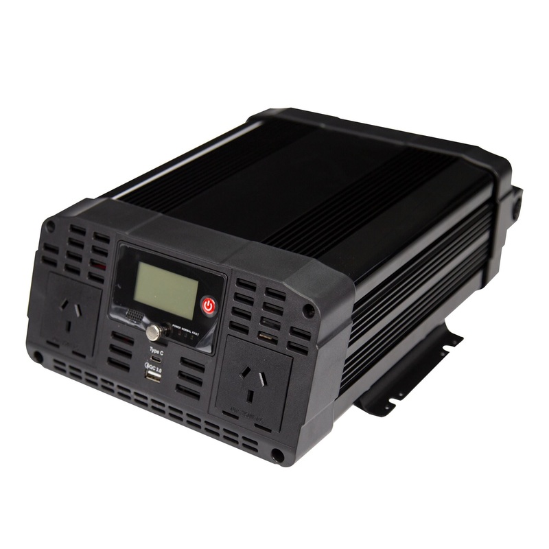 DYNAMIX 2000W Power Inverter DC to AC.  Input: 12V DC, Output: 230V AC Modified Sine Wave, Incorporates Two USB-A Power Ports: 3.0A, Type C Output 5V 3.0A. High/Low Voltage & Overload Protection and 20A Fuse.