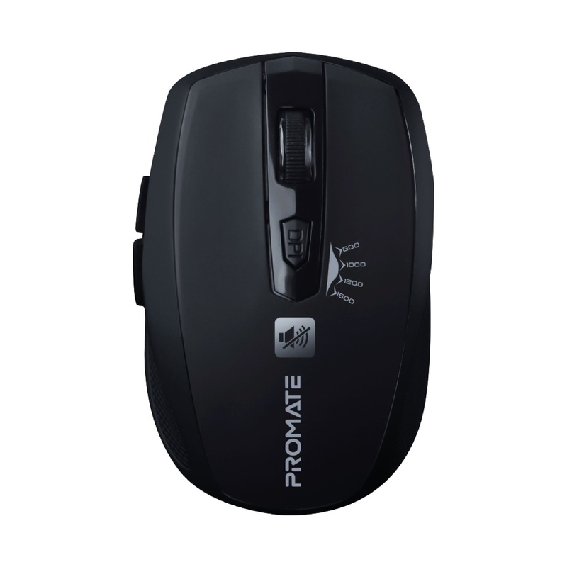PROMATE Wireless Mouse with Smooth Scrolling. Sensor Resolution 800/1000/1200/1600DPI. Wireless range 6-10m. Compatible with Windows and Mac. Black.
